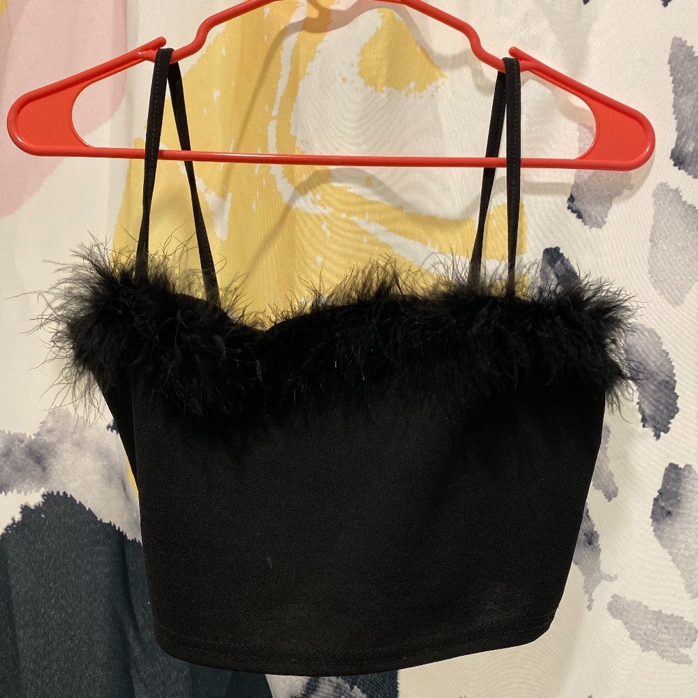 Black Tube Top with Ostrich Feather